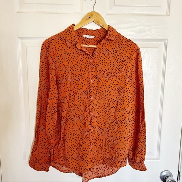 BeachLunchLounge blouse women's Large button up shirt top spotted orange spots - Picture 4 of 11
